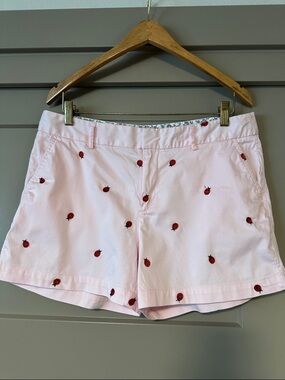 Embroidered Ladybug Pink Cotton Bermuda Shorts